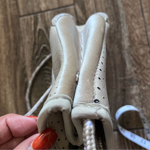 NWOT ah•dorned Neoprene perforated shoulder tan bag - Picture 8 of 16